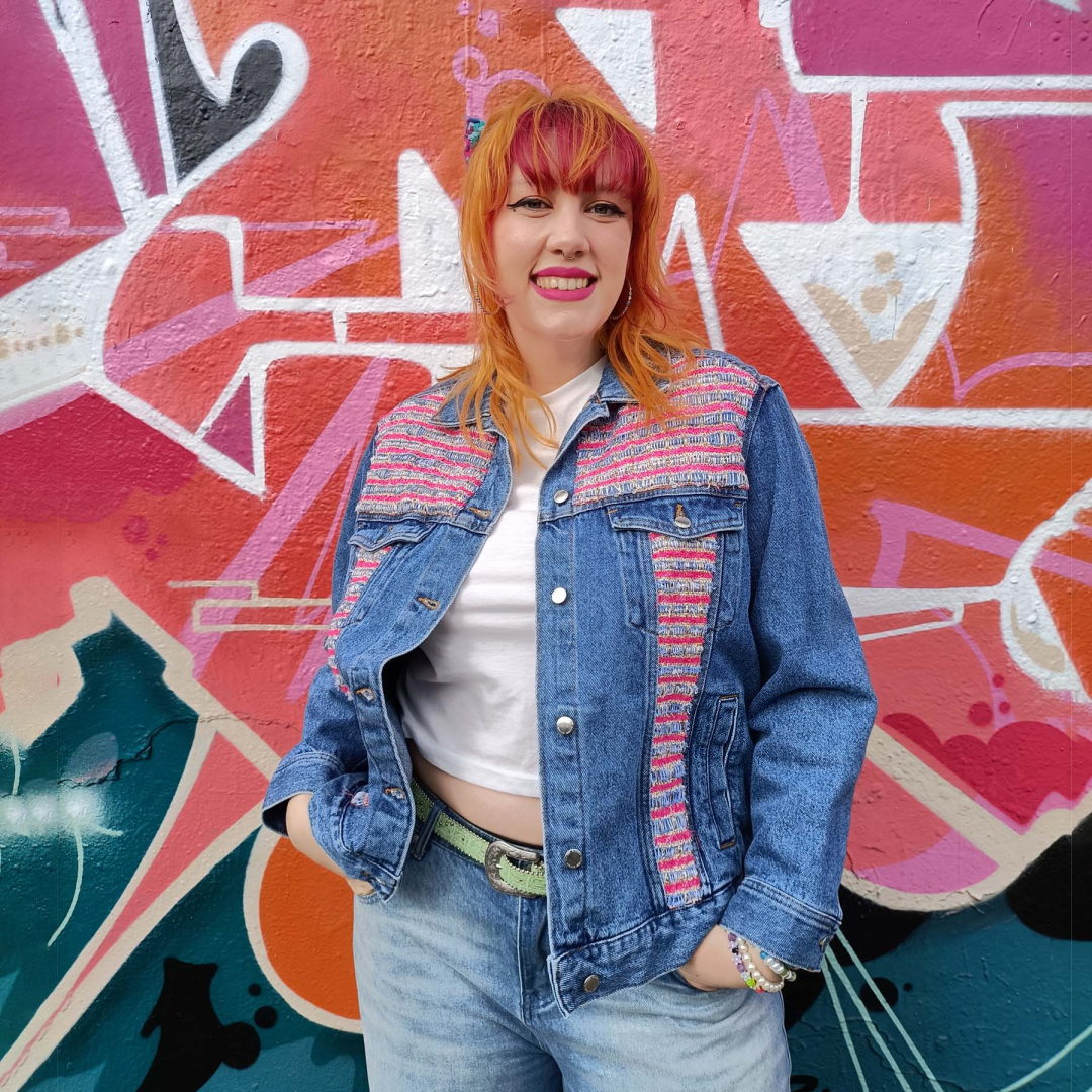 UPCYCLED BESPOKE HANDWOVEN PINK SPARKLE DENIM JACKET