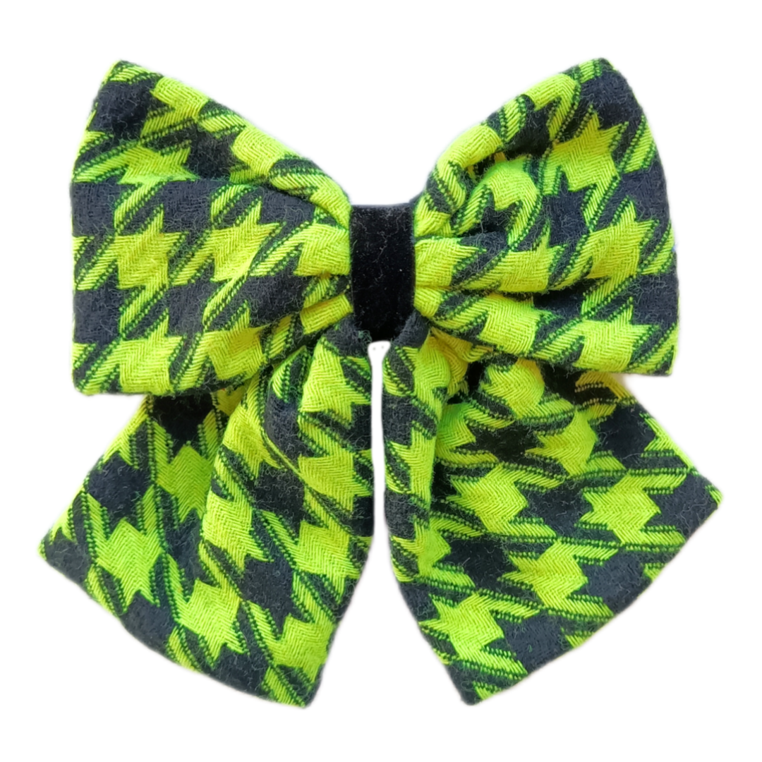 Eilish Oversized Bow in Neon Green & Black houndstooth