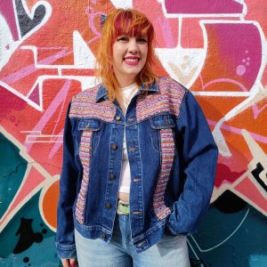 UPCYCLED BESPOKE HANDWOVEN SUNSET SPARKLE DENIM JACKET