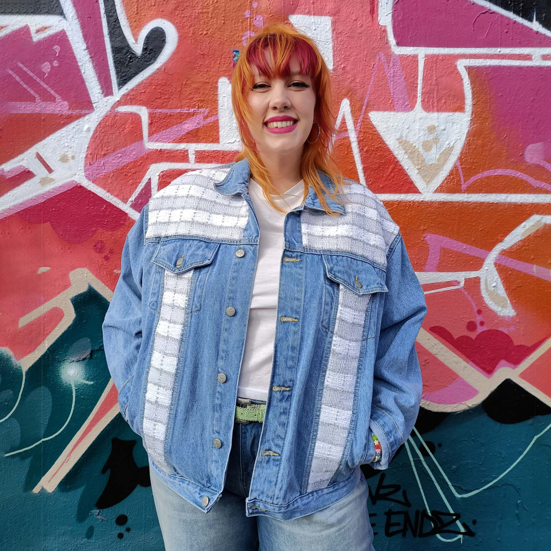 UPCYCLED BESPOKE HANDWOVEN BORDERLINE SPARKLE DENIM JACKET