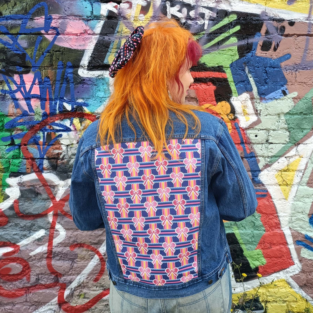 Upcycled Made to Order Denim Jacket – Eco Print – Bow Navy